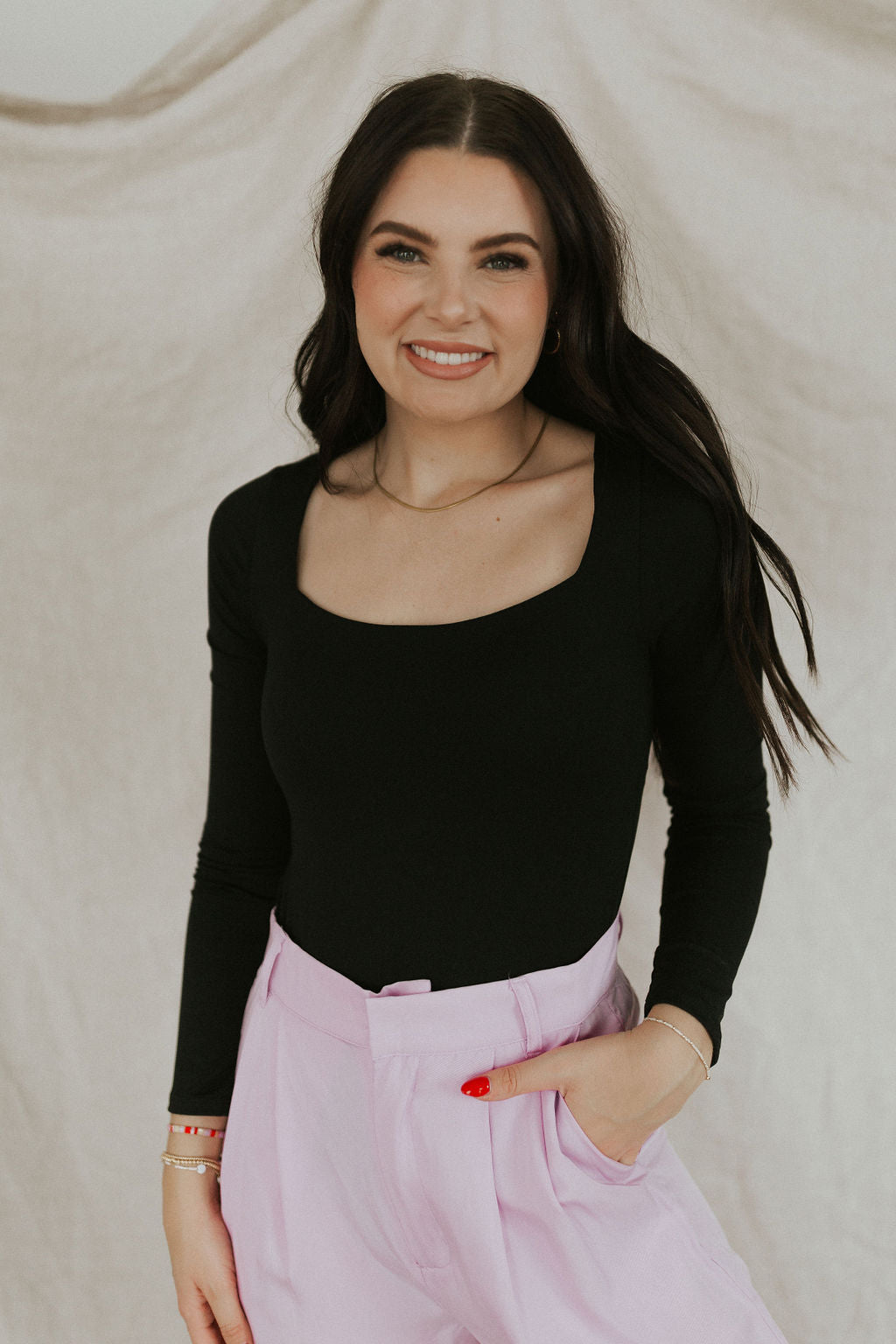 Just So Chic Long Sleeve Bodysuit - Black