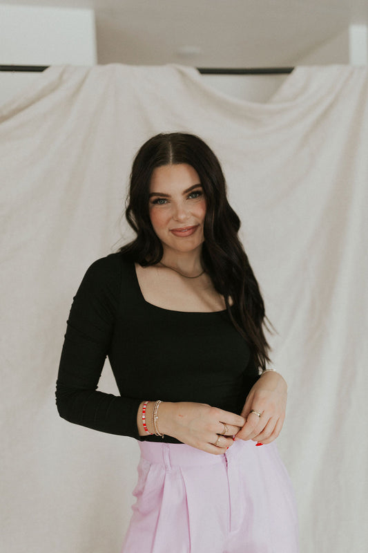 Just So Chic Long Sleeve Bodysuit - Black
